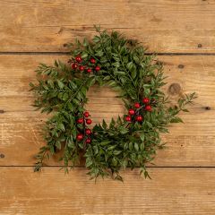 Faux Mexican Fern and Red Berries Candle Wreath