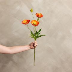 Faux Orange Blooming Poppy Stem Set of 3