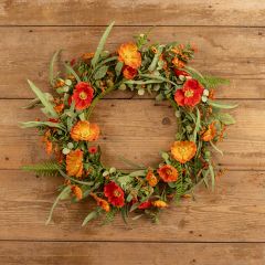 Faux Orange Poppies and Daisies Wreath