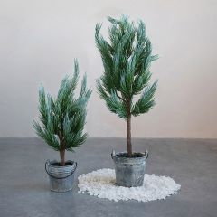 Faux Pine Tree In Cement Bucket