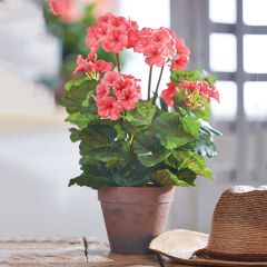 Faux Potted Coral Geranium 16.5 Inch