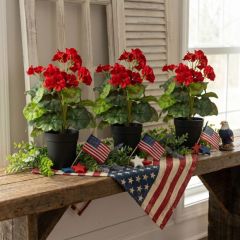 Faux Potted Red Geranium Set of 3