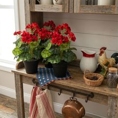 Faux Potted Red Geranium Set of 3