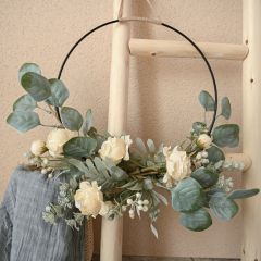 Faux Rose Hanging Wire Wreath