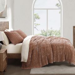 Faux Silk Velvet 3 Piece Double Box Stitch Quilt Set