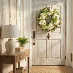 Faux White Floral Hopeful Greetings Wreath