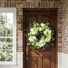 Faux White Floral Hopeful Greetings Wreath