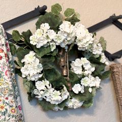 Faux White Geranium Candle Wreath