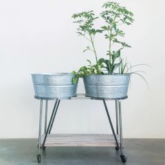 Rolling Wood Shelf With Buckets