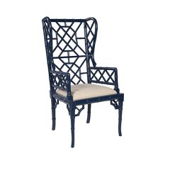 Mahogany Chippendale Wingback Chair Blue