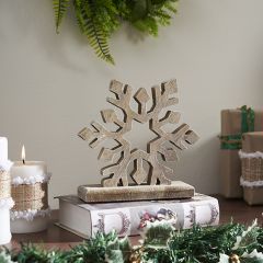 Feathered Finish Rustic Wood Snowflake Figurine