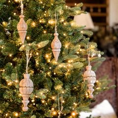 Feathered Finish Rustic Wood Vintage Finial Ornaments Set of 3