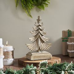 Feathered Finish Rustic Wood Winter Pine Tree Figurine