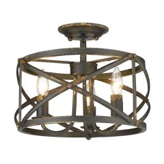 3 Bulb Antique Black Iron Semi Flush Ceiling Light