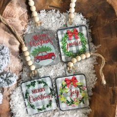 Galvanized Wood Bead Tag Ornaments