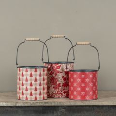 Festive Cozy Christmas Metal Buckets Set of 3