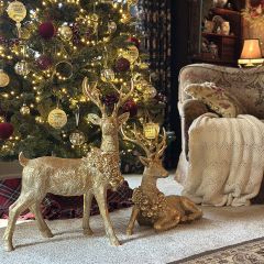Festive Deer With Wreath Figurine