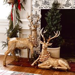Festive Deer With Wreath Figurine