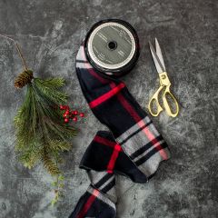 Festive Farmhouse Black Tartan Ribbon Set of 2