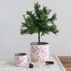 Festive Floral Pattern Stoneware Planters Set of 2