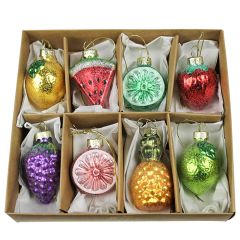 Festive Glass Fruit Ornaments Boxed Set of 8