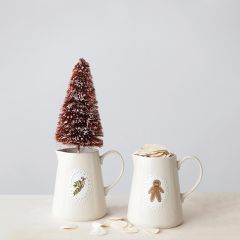 Festive Holiday Stoneware Pitcher Set of 2