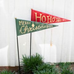 Festive Metal Pennant Yard Stake Set of 2