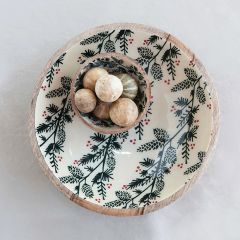 Festive Pattern Enameled Wood Bowl