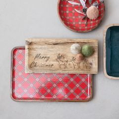 Festive Plaid Acacia Wood Tray