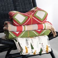 Festive Plaid Flannel Throw Blanket With Fringe