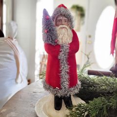 Festive Santa With Bottle Brush Tree Figurine