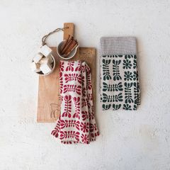 Festive Stonewashed Cotton Tea Towel Set of 3