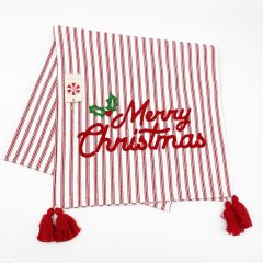 Festive Stripes Merry Christmas Table Runner