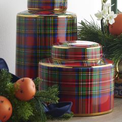 Festive Tartan Plaid Lidded Decorative Jar 8 Inch