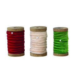 Festive Velvet Christmas Ribbon on Spool Set of 3