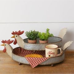Metal Farm Chicken Trays Set of 2