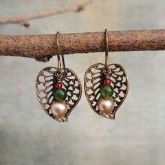 Filigree Leaf With Stones Fish Hook Earrings