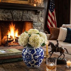 Finial Topped Blue Floral Ginger Jar