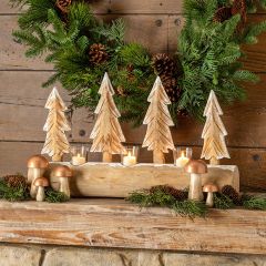Fir Forest Carved Wood Votive Holder