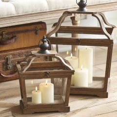 Fir Wood Framed Farmhouse Lantern Set of 2