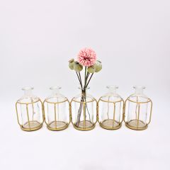 Five Bottle Vase In Gold Stand Centerpiece