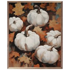 Five Pumpkins In Leaves White Wall Art