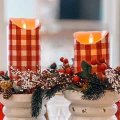 Flameless Gingham Candle 7 Inch