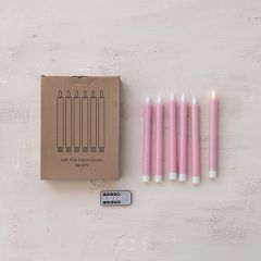 Flameless Pink Taper Candle Set of 6