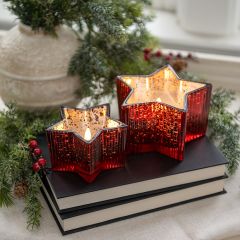 Flameless Red Mercury Glass Star Candle