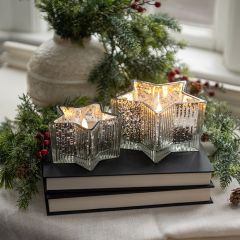 Flameless Silver Mercury Glass Star Candle
