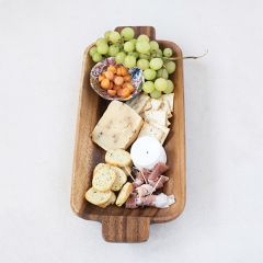 Flat Handled Acacia Wood Serving Tray