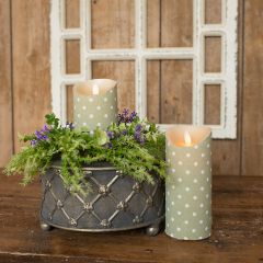 Flickering Flame Sage Polka Dot Pillar Candle