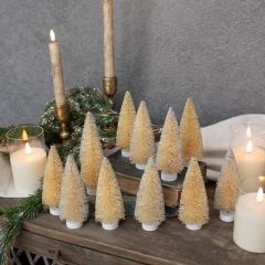 Flocked Neutral Bottlebrush Tree Set of 12