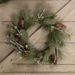 Flocked Twig and Pinecone Wreath 14 Inch